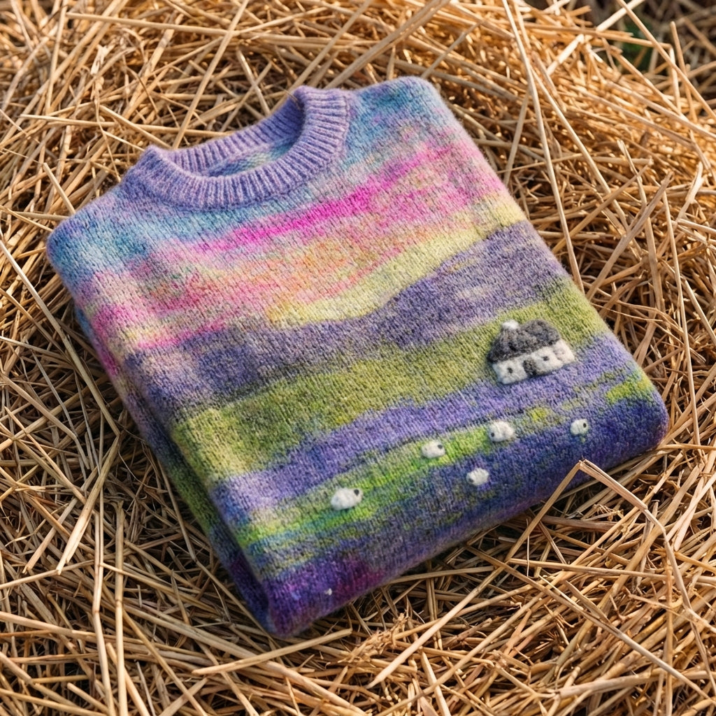 Cotton Sweater Rainbow Farm with Sheep