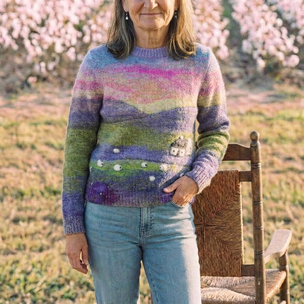Cotton Sweater Rainbow Farm with Sheep