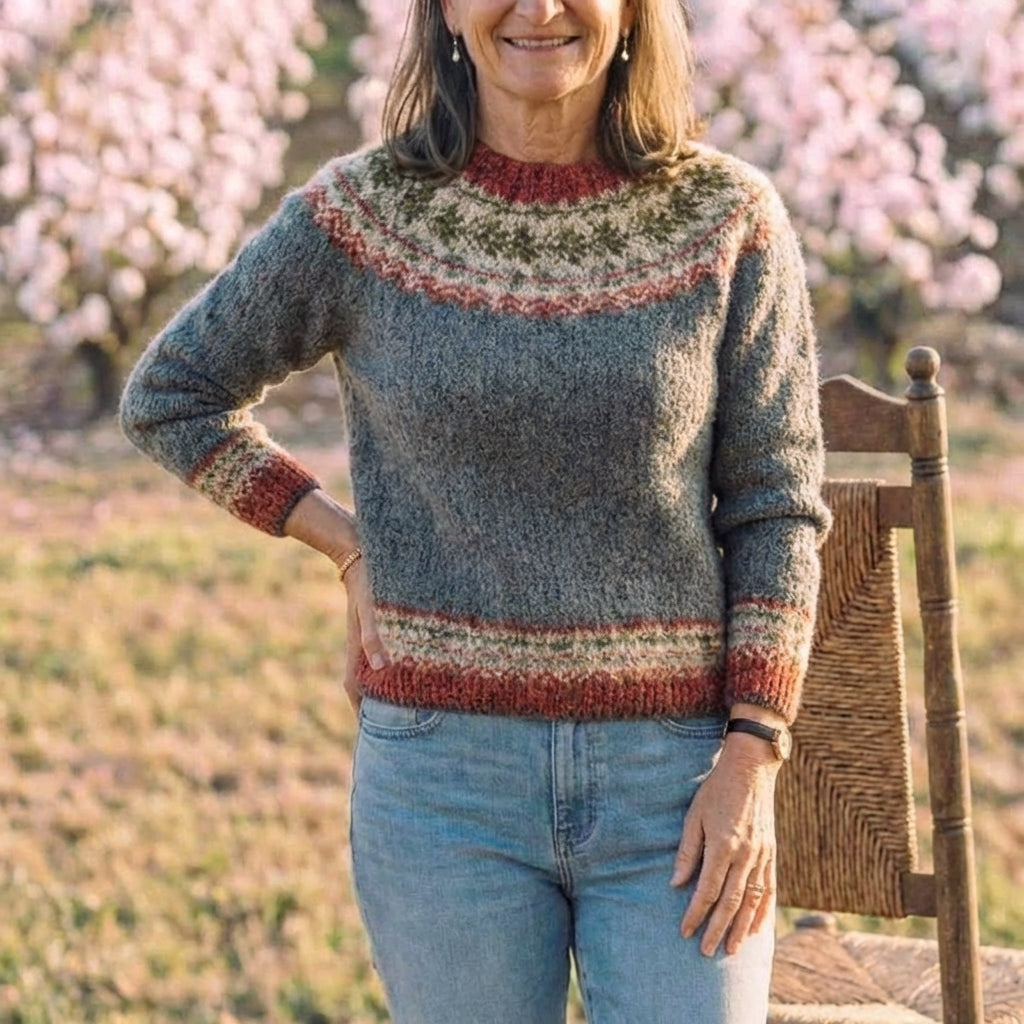 Cotton Sweater with Mountain Patterns