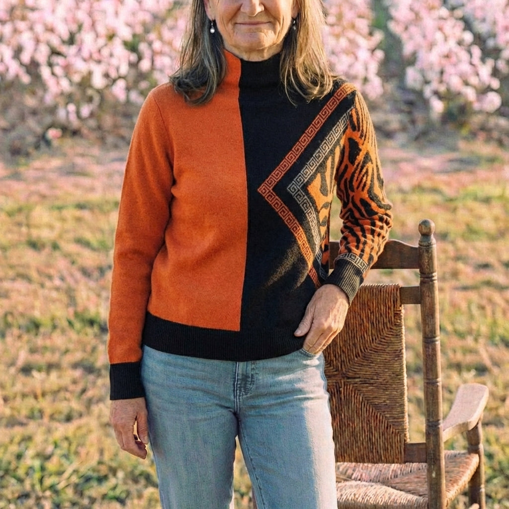 Cotton Sweater Orange with Graphic Details