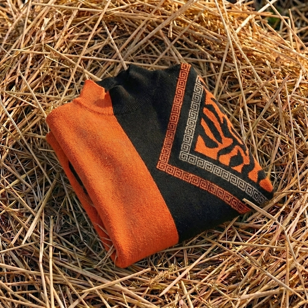 Cotton Sweater Orange with Graphic Details