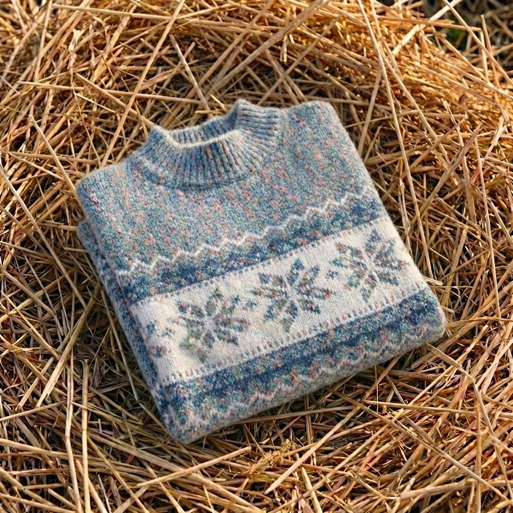 Cotton Sweater Light Blue with Snowflake Pattern