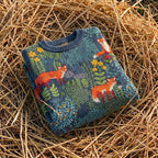 Cotton Sweater Navy with Fox & Forest Pattern