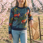 Cotton Sweater Navy with Fox & Forest Pattern