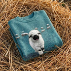 Cotton Sweater Teal with Sheep Pattern