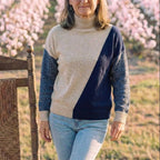 Cotton Two-Tone Sweater Beige-Navy