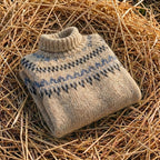 Cotton Sweater with Brown Fair Isle Yoke