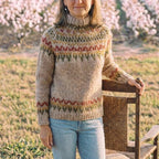 Cotton Sweater with Brown Fair Isle Yoke