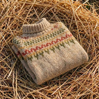 Cotton Sweater with Brown Fair Isle Yoke