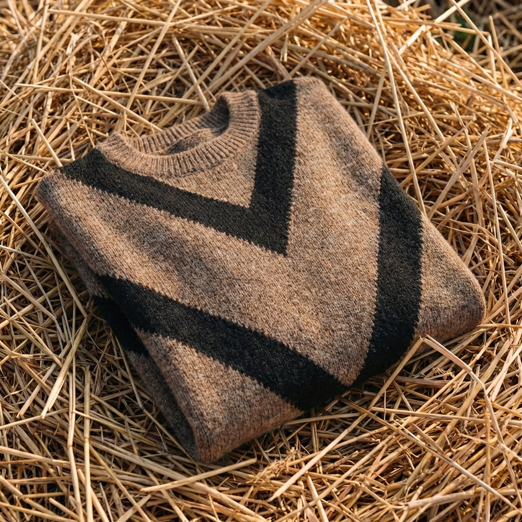 Cotton Sweater with Chevron V-Pattern