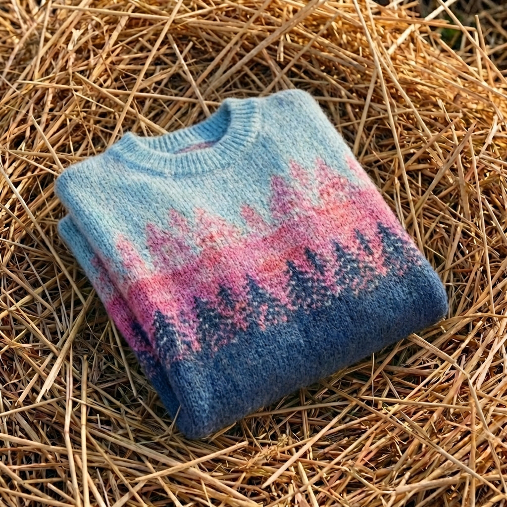 Cotton Sweater with Gradient Ombre Pink-Purple