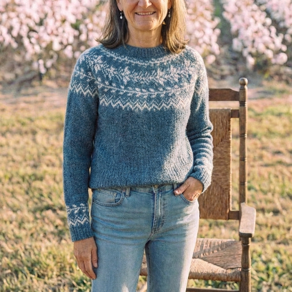 Cotton Sweater with Gradient Ombre Blue Nordic