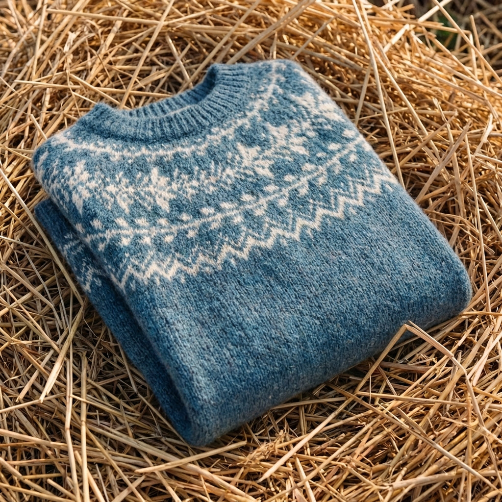 Cotton Sweater with Gradient Ombre Blue Nordic