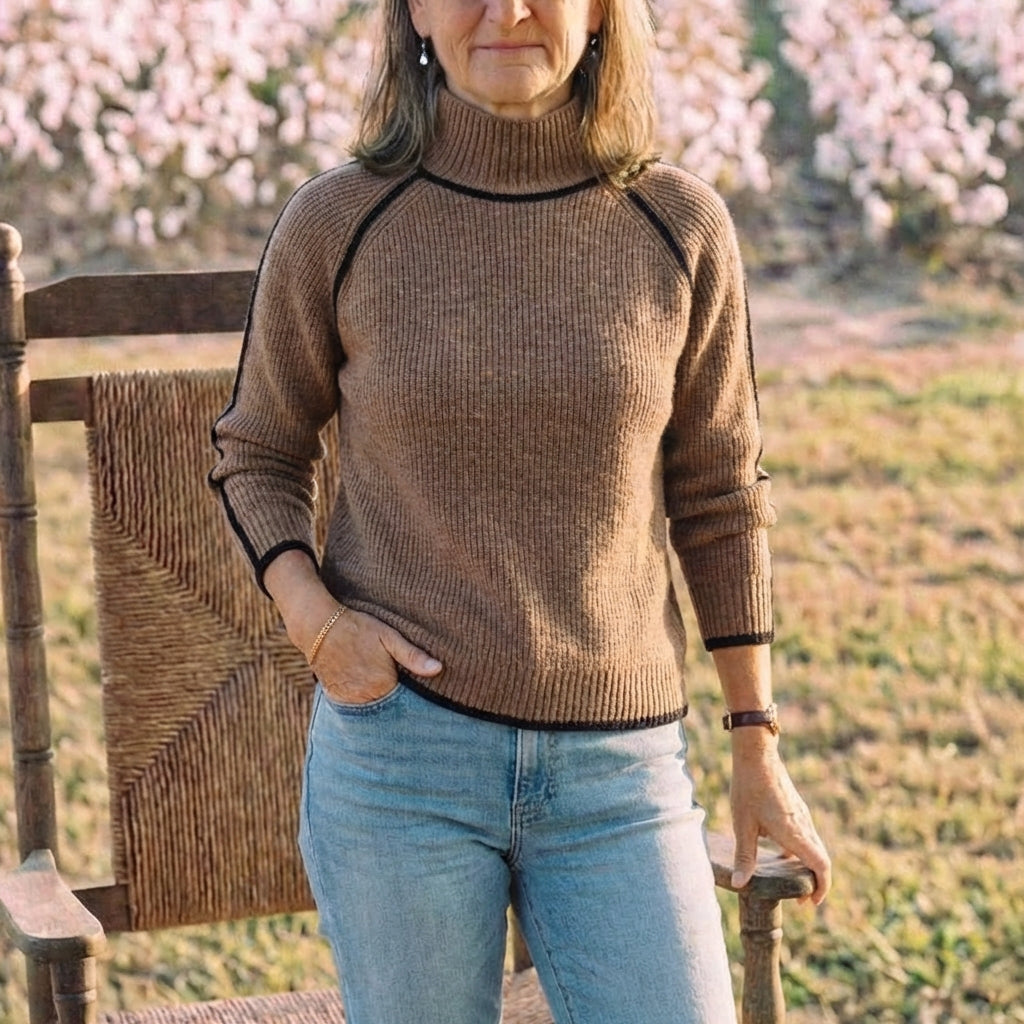 Cotton Sweater Mocha with Black Accents