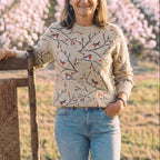 Cotton Sweater Cream with Robin & Branches Pattern