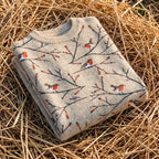 Cotton Sweater Cream with Robin & Branches Pattern