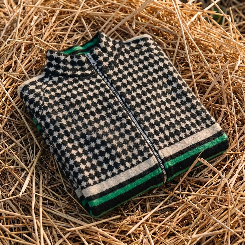 Cotton Zip Vest Retro Black-White-Green