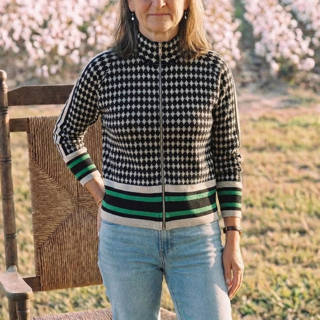 Cotton Zip Vest Retro Black-White-Green