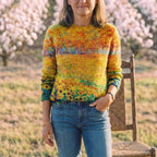 Cotton Sweater with Autumn Floral Pattern Orange