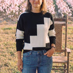 Cotton Sweater with Geometric Block Pattern