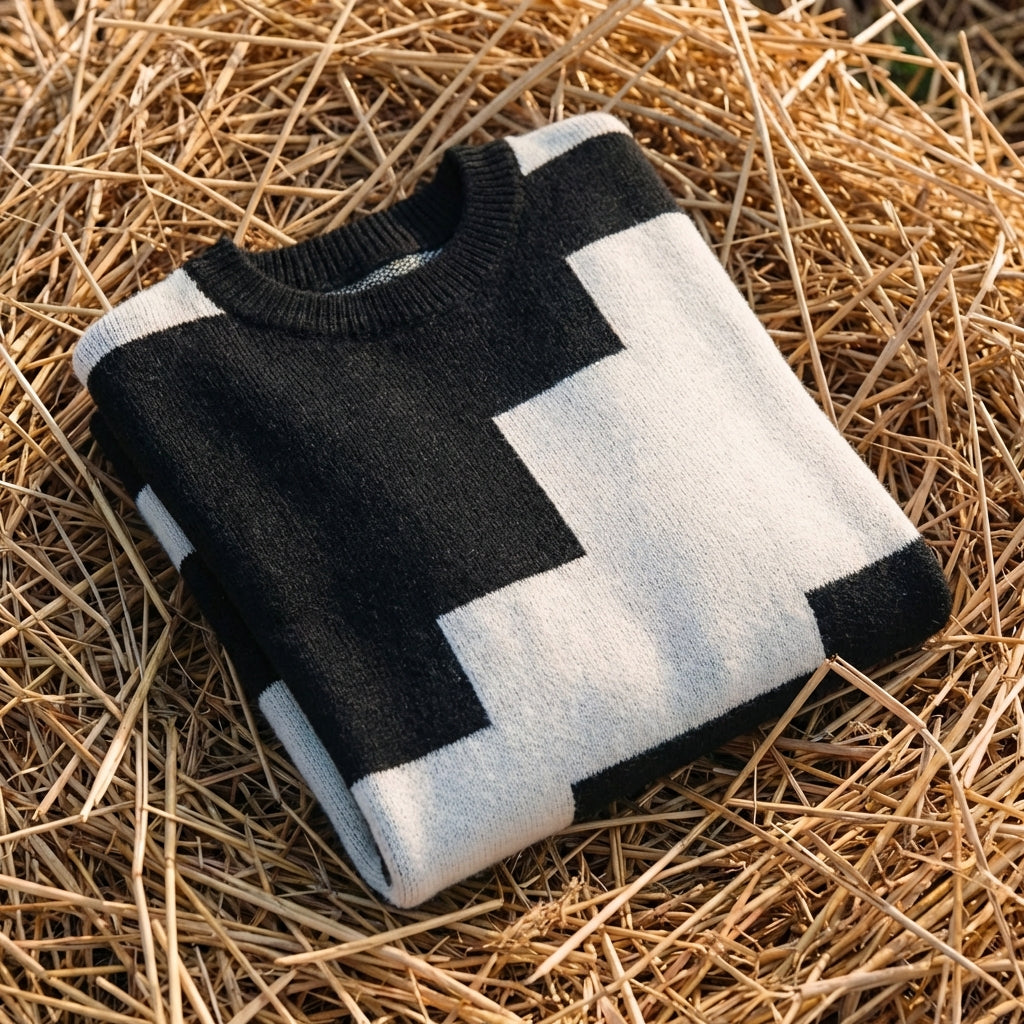Cotton Sweater with Geometric Block Pattern
