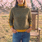 Cotton Ribbed Sweater Gray-Yellow