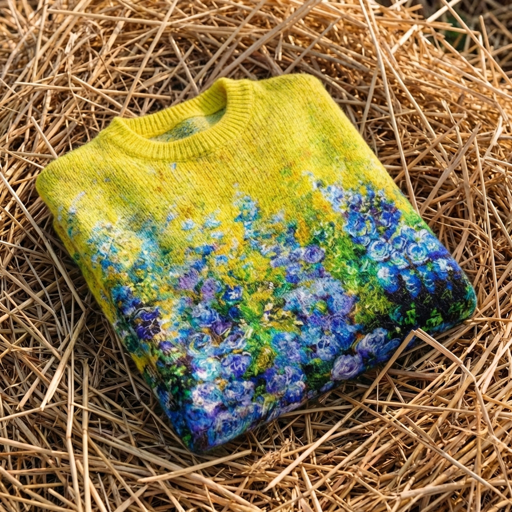 Cotton Sweater Yellow with Flower Pattern