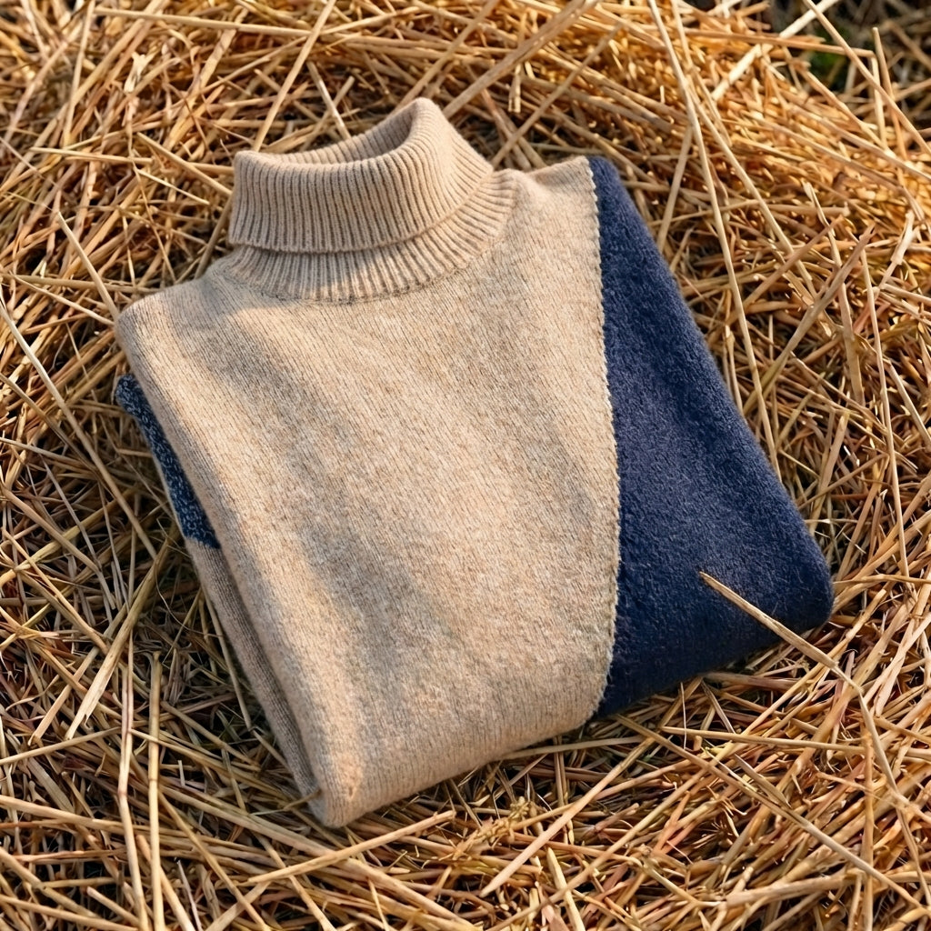 Cotton Two-Tone Sweater Beige-Navy