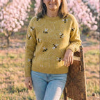 Cotton Sweater Mustard Yellow with Bee Pattern
