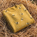 Cotton Sweater Mustard Yellow with Bee Pattern