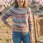 Cotton Sweater with Multi-Color Ethnic Stripes