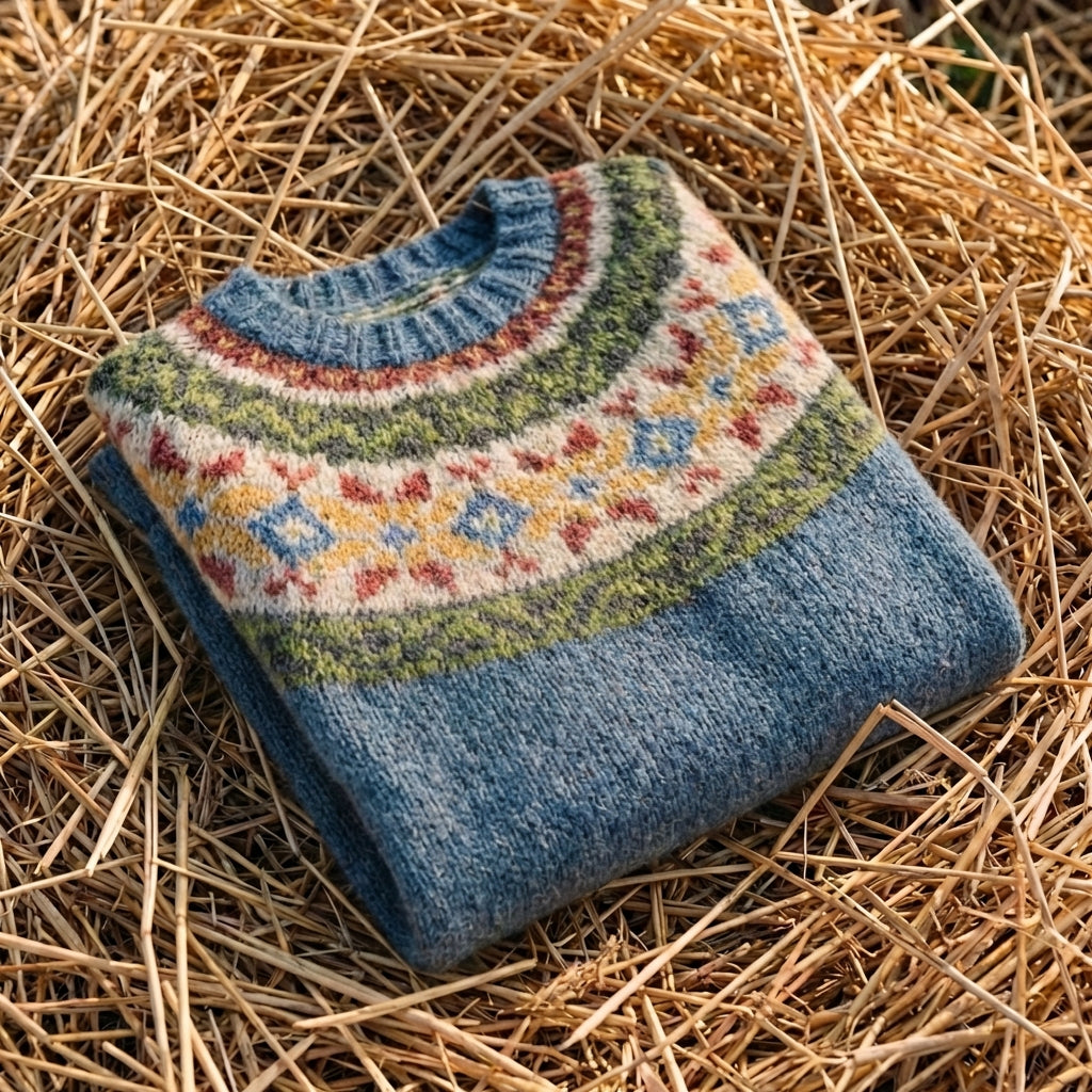 Cotton Sweater with Multi-Color Fair Isle Pattern