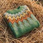 Cotton Sweater Green with Chevron V-Pattern