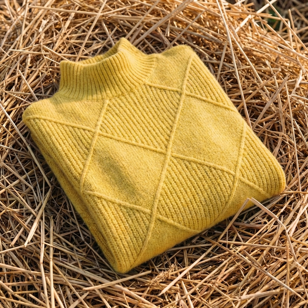 Cotton Sweater with Woven Diamond Structure