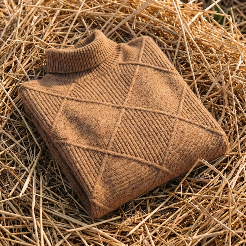 Cotton Sweater with Woven Diamond Structure