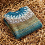 Cotton Sweater with Gradient Nordic Pattern Blue