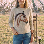 Cotton Sweater Cream with Horse Design