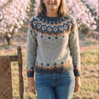 Cotton Sweater Gray with Geometric Nordic Pattern