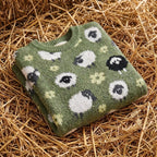 Cotton Sweater Green with Sheep Pattern