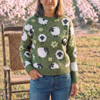 Cotton Sweater Green with Sheep Pattern
