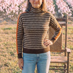 Cotton Turtleneck with Cross Pattern and Orange Sleeves