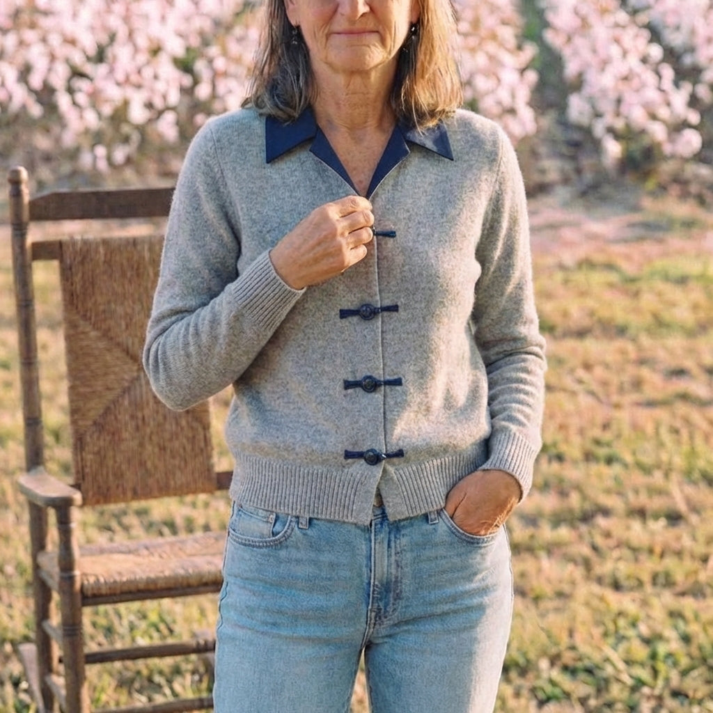 Cotton Collared Cardigan with Toggle Buttons