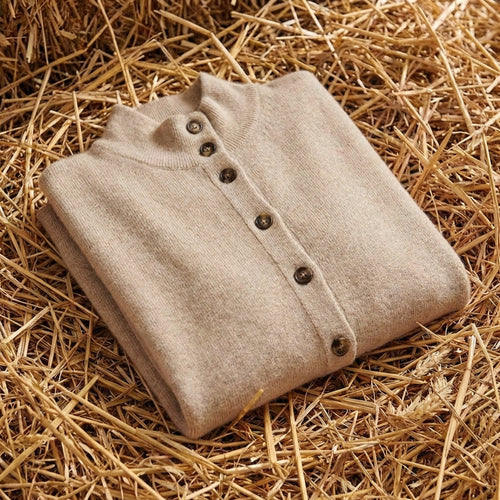 Cotton Button Cardigan in Taupe