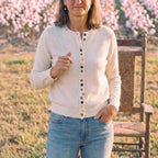 Cotton Crew Neck Cardigan with Multicolor Buttons