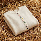 Cotton Crew Neck Cardigan with Multicolor Buttons