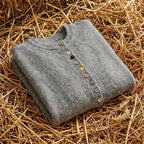 Cotton Crew Neck Cardigan with Multicolor Buttons
