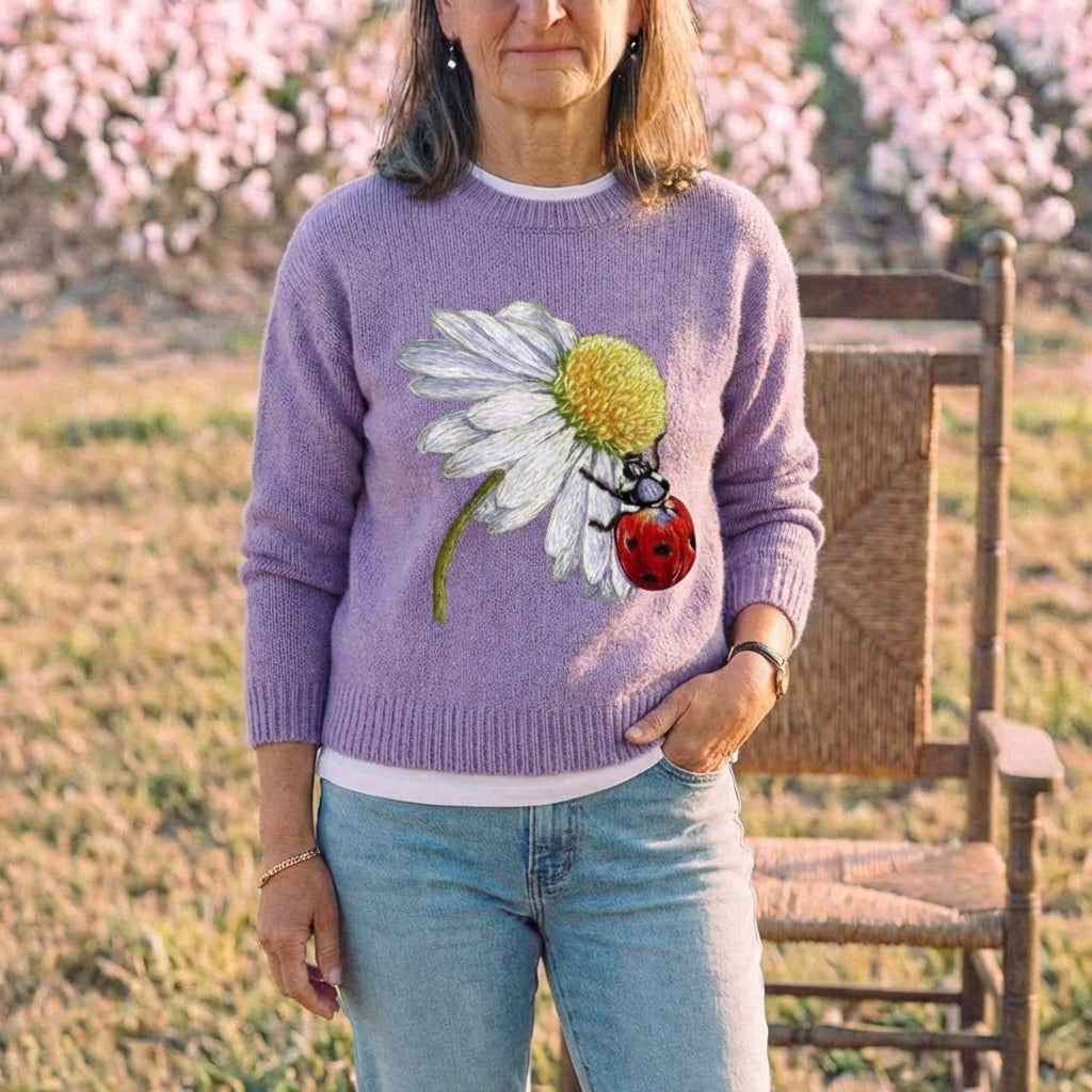 Cotton Sweater Purple with Daisy & Ladybug