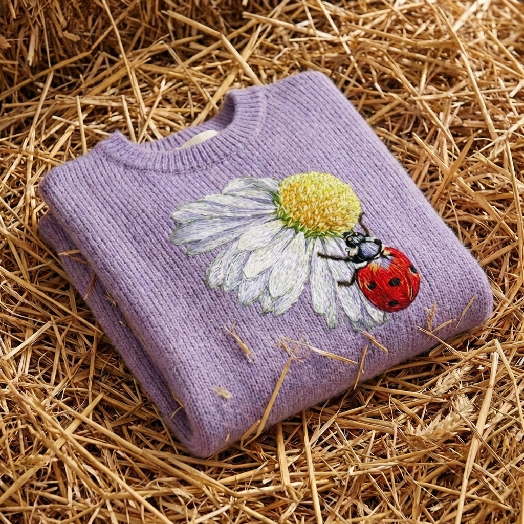 Cotton Sweater Purple with Daisy & Ladybug