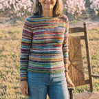 Cotton Sweater with Horizontal Stripes Earth Tones