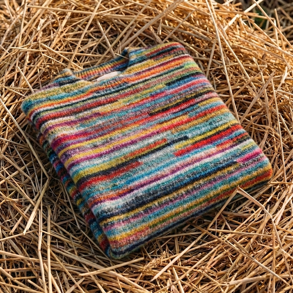 Cotton Sweater with Horizontal Stripes Earth Tones